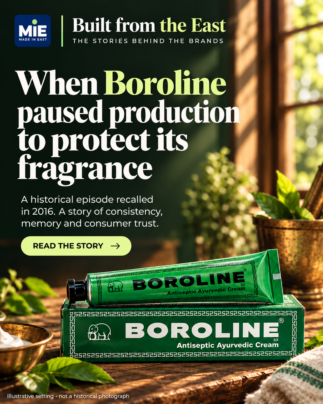 Built from the East: Boroline fragrance story. AI illustrative setting, not a historical photograph.