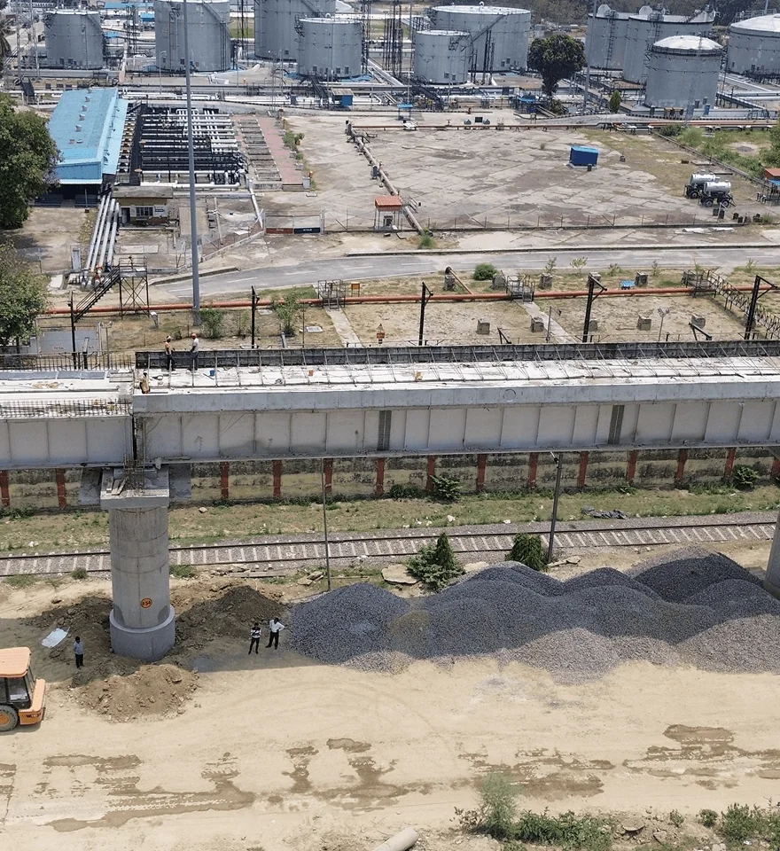GPT company file photograph of the Prayagraj rail flyover project; not the newly awarded Bhavnagar or Ratlam signalling works.