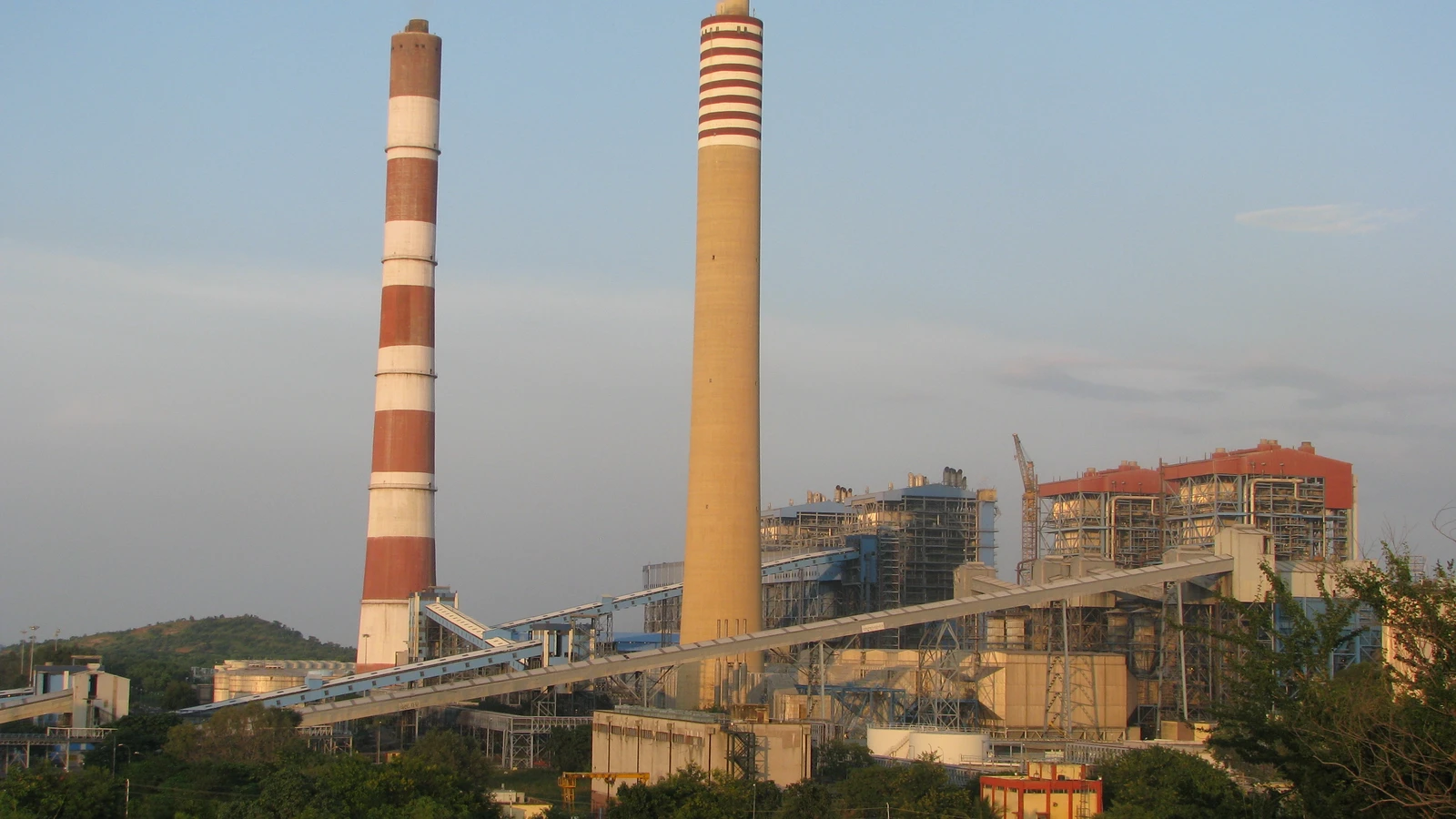 Representative thermal power plant with chimneys and industrial structures