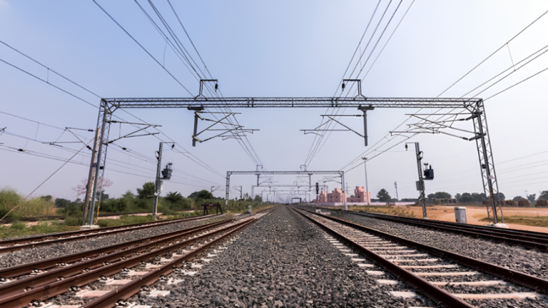 Electrified railway tracks and overhead equipment — representative railway image